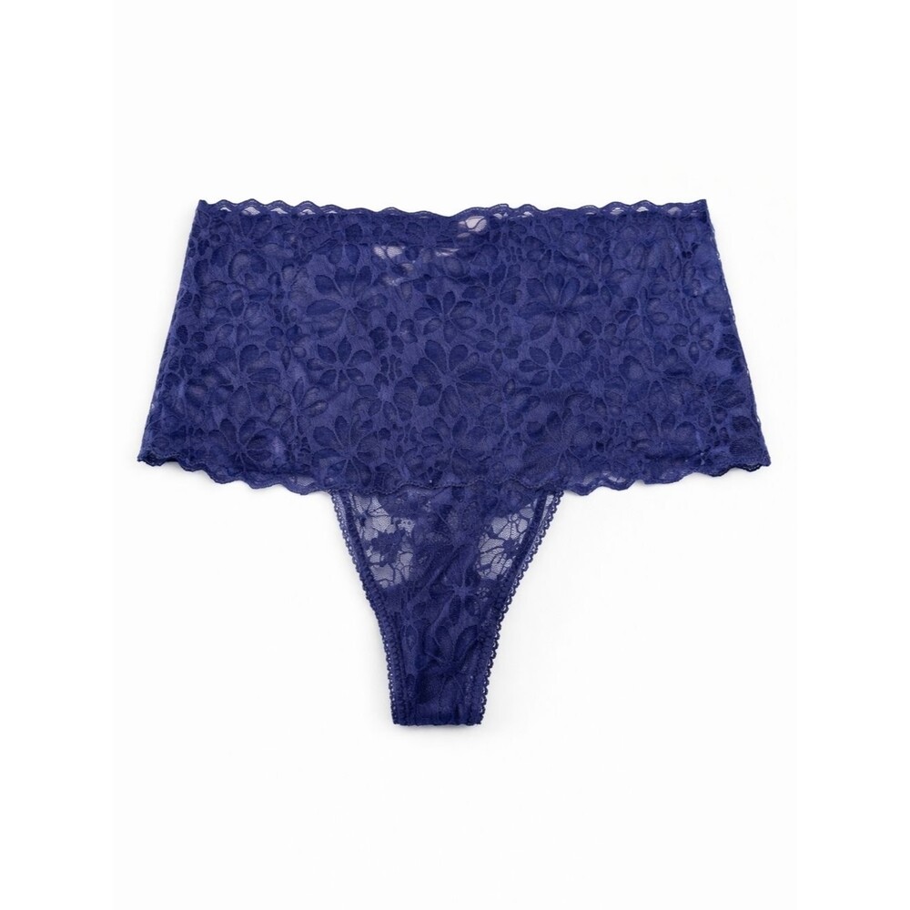 Victoria’s Secret Lace Thong Floral Blue High Waist Sheer Women’s